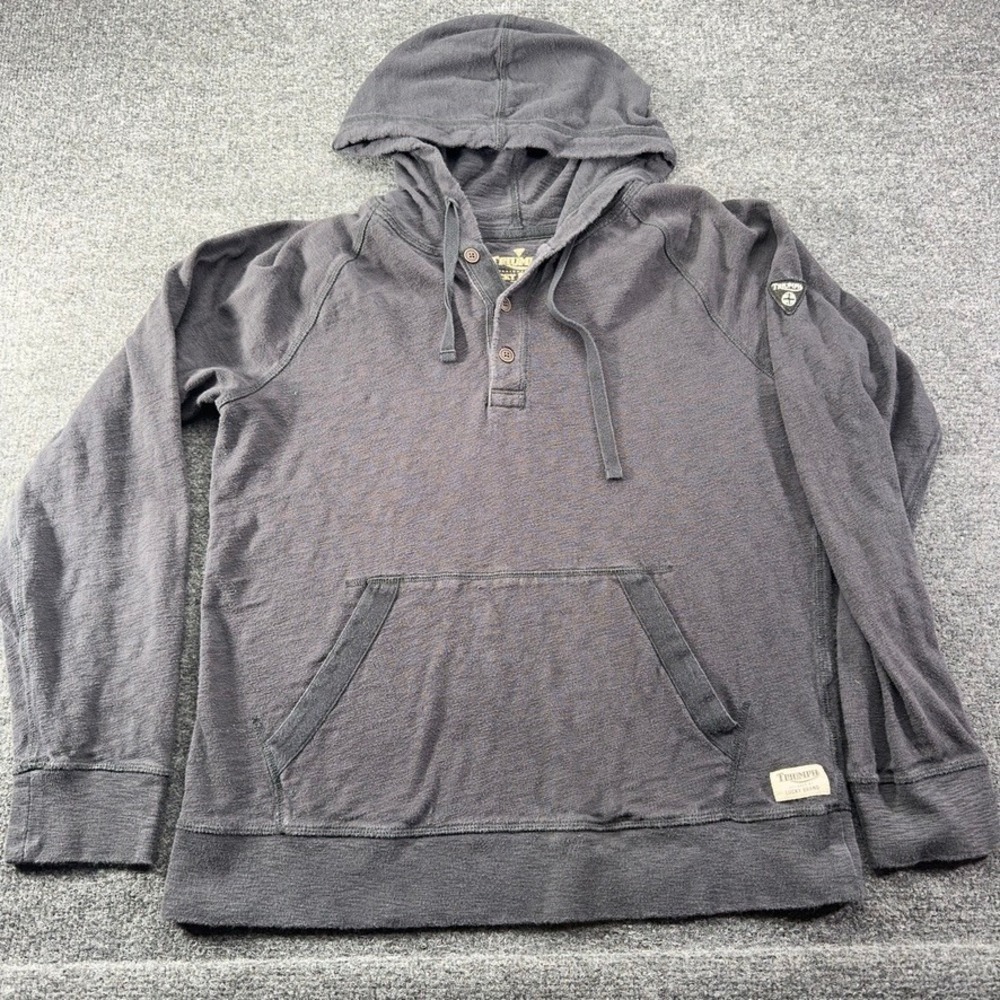 Lucky Brand Triumph Motorcycles Henley Hoodie Mens Medium Charcoal Grey Pullover
